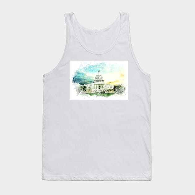 Washington DC Capitol Hill USA Breathtaking Watercolor Painting Tank Top by Naumovski